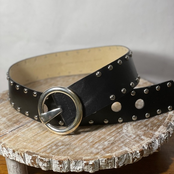 Michael Kors black leather silver stud wide belt M - Picture 7 of 11
